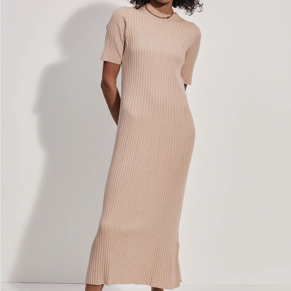 Varley Beige Ribbed Maxi Dress